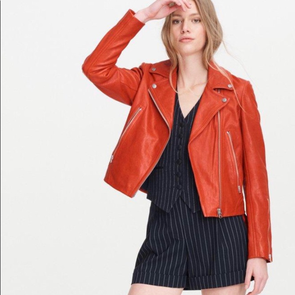 Rag & Bone Mack Leather Jacket Red L